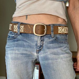Lucky Brand Wide Embroidered Leather Belt XS